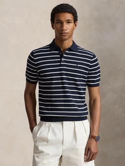 Polo Ralph Lauren Cotton Regular Fit Stripe Knit Polo Shirt, Navy White Combo, Navy White Combo