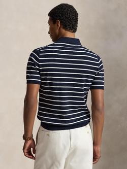 Polo Ralph Lauren Cotton Regular Fit Stripe Knit Polo Shirt, Navy White Combo - view 2, Navy White Combo