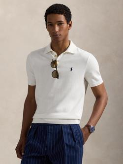 Polo Ralph Lauren Fine Knit Cotton Polo Shirt, Deckwash White/Navy, Deckwash White W/Nvy
