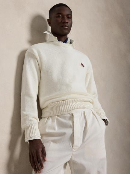 Polo Ralph Lauren Cotton Shaker Flag Detail Jumper, Trophy Cream, Trophy Cream