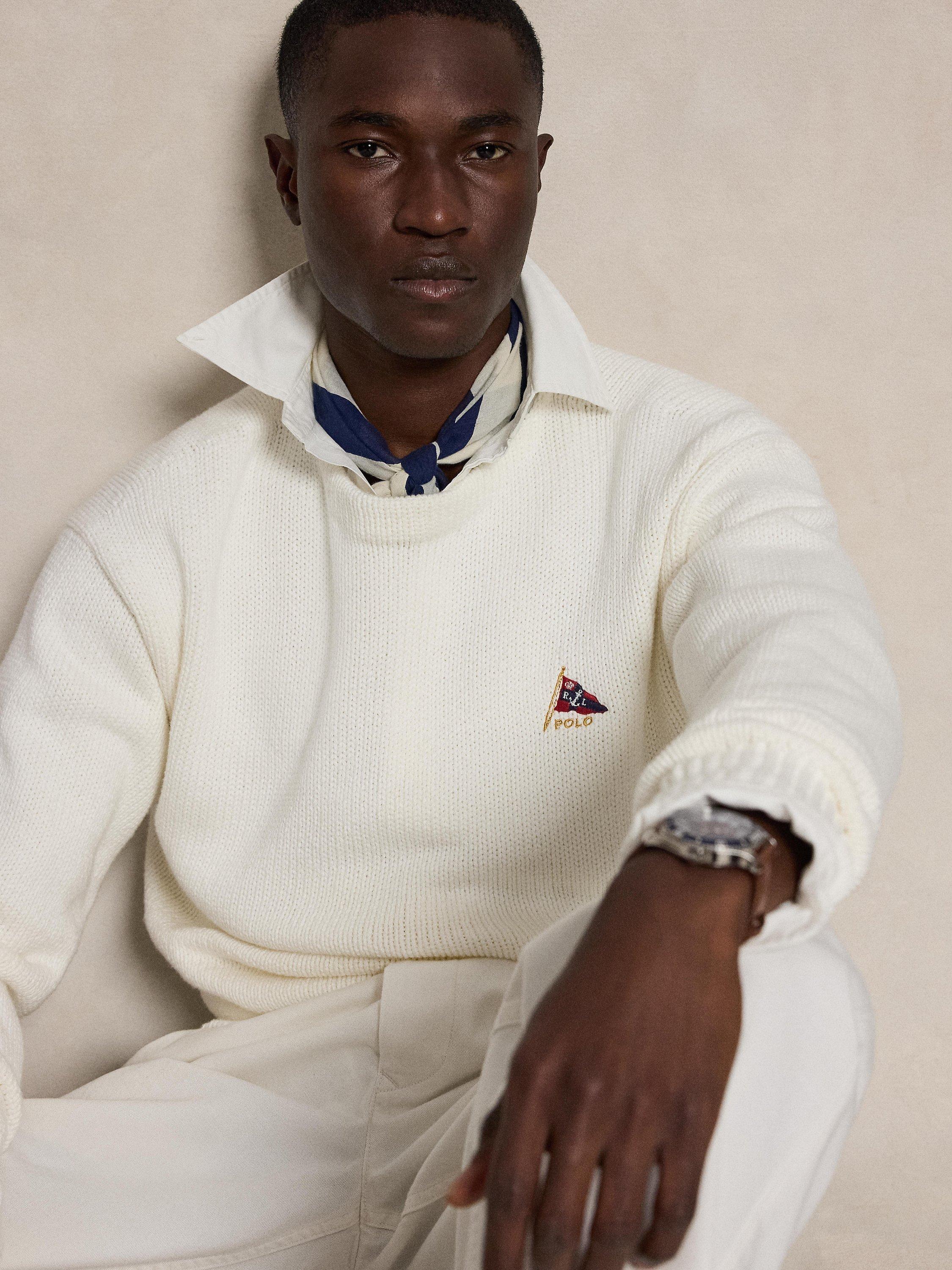 Polo Ralph Lauren Cotton Shaker Flag Detail Jumper, Trophy Cream