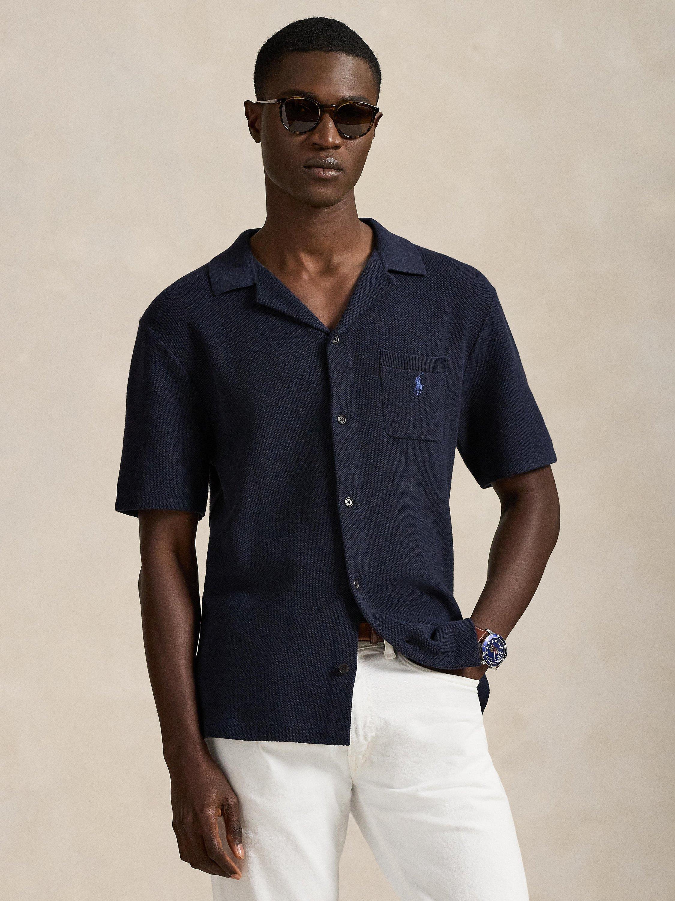 Polo Ralph Lauren Camp Collar Knit Cardigan, Navy Heather