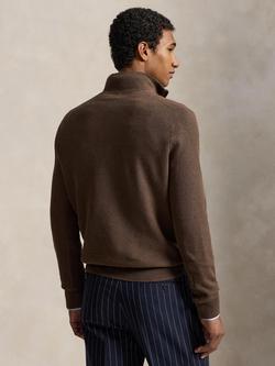 Polo Ralph Lauren Mesh-Knit Cotton Quarter-Zip Jumper - view 2, Nutmeg Brown Heather
