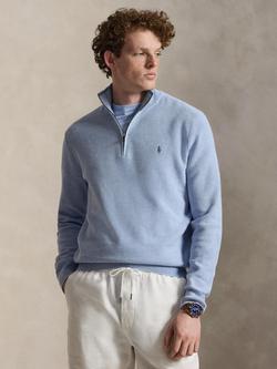 Polo Ralph Lauren Cotton Textured Quarter-Zip Jumper, Blue Hyacinth Hthr, Blue Hyacinth Hthr