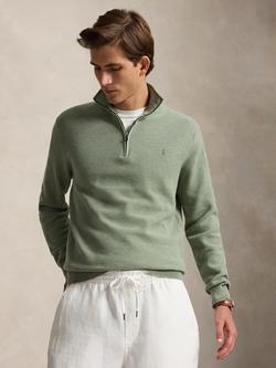 Polo Ralph Lauren Mesh-Knit Cotton Quarter-Zip Jumper, Fern Green Heather