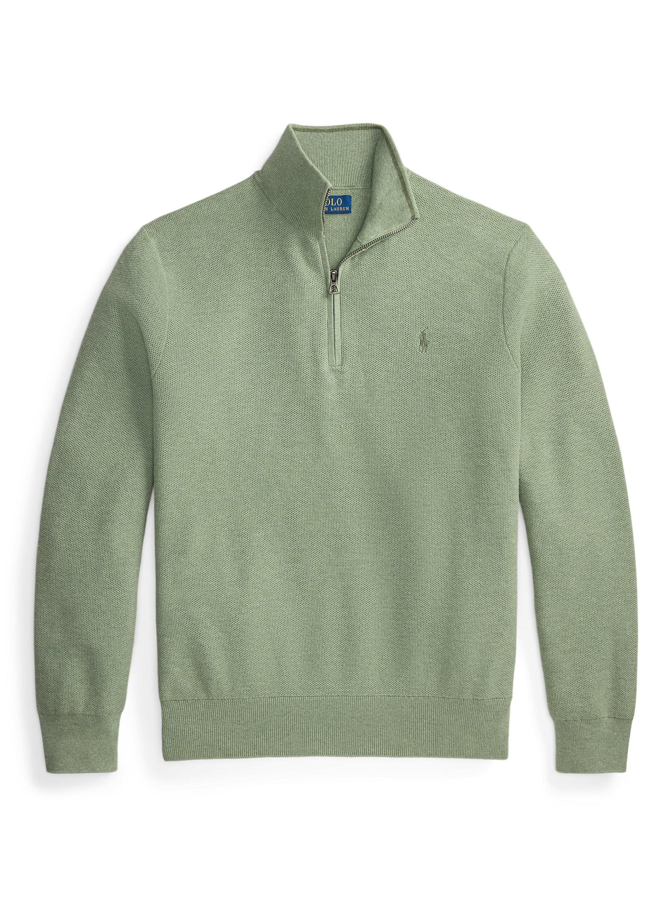 Polo Ralph Lauren Mesh-Knit Cotton Quarter-Zip Jumper, Fern Green