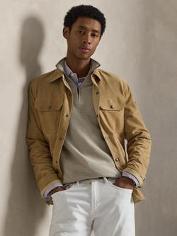 Polo Ralph Lauren Mesh-Knit Cotton Quarter-Zip Jumper, Light Walnut Brown
