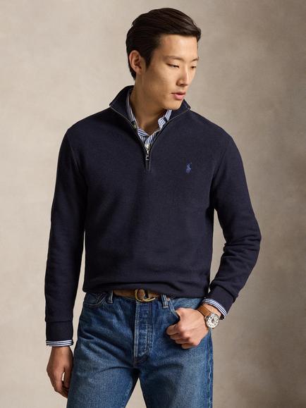 Polo Ralph Lauren Cotton Textured Quarter-Zip Jumper, Navy Heather, Navy Hthr