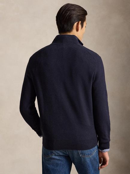 Polo Ralph Lauren Cotton Textured Quarter-Zip Jumper, Navy Heather - view 2, Navy Hthr