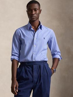 Polo Ralph Lauren Broadcloth Poplin Cotton Custom Slim Fit Stripe Shirt, Medium Blue/White, Medium Blue/White