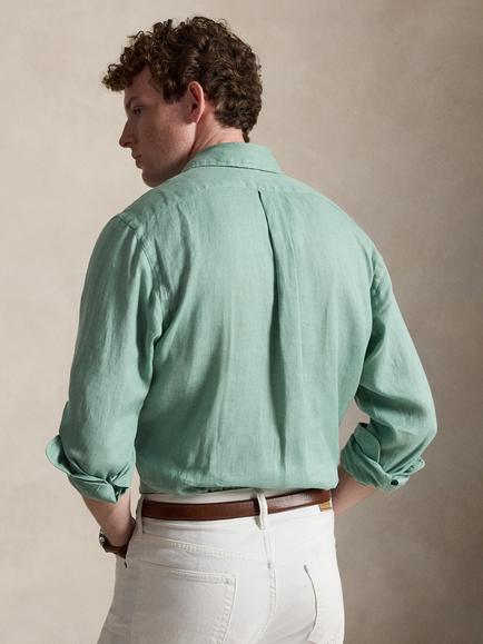 Polo Ralph Lauren Linen Custom Slim Fit Shirt, Faded Mint - view 2, Faded Mint