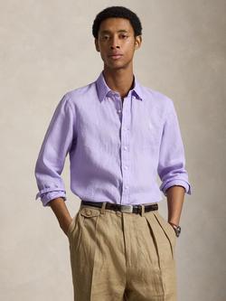Polo Ralph Lauren Linen Custom Slim Fit Shirt, Powder Purple/Cream, Powder Purple/Cream