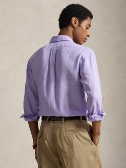 Polo Ralph Lauren Linen Custom Slim Fit Shirt, Powder Purple/Cream - view 2, Powder Purple/Cream
