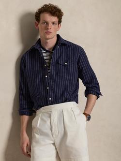 Polo Ralph Lauren Linen Classic Fit Pinstripe Shirt, 7258 Navy White, 7258 Navy White