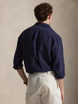 Polo Ralph Lauren Linen Classic Fit Pinstripe Shirt, 7258 Navy White - view 2, 7258 Navy White
