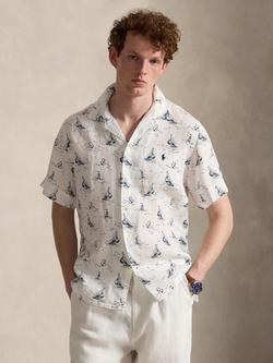 Polo Ralph Lauren Linen Classic Fit Sailboat Print Camp Collar Shirt, Sailboat Anchor Conv, Sailboat Anchor Conv