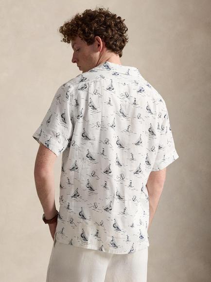 Polo Ralph Lauren Linen Classic Fit Sailboat Print Shirt, White - view 2, Sailboat Anchor Conv