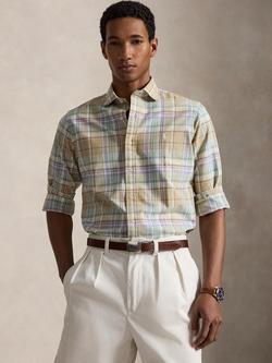 Polo Ralph Lauren Cotton Regular Fit Check Oxford Shirt, Khaki Faded Mint Multi, Khaki Faded Mint Mul