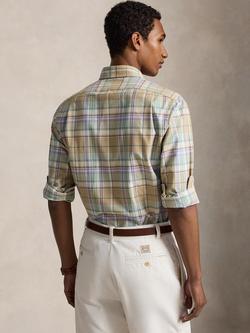 Polo Ralph Lauren Cotton Regular Fit Check Oxford Shirt, Khaki Faded Mint Multi - view 2, Khaki Faded Mint Mul