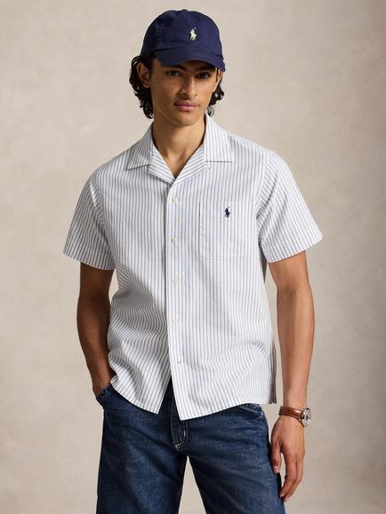 Polo Ralph Lauren Cotton Regular Fit Stripe Camp Collar Oxford Shirt, White Royal, 7279a White Royal