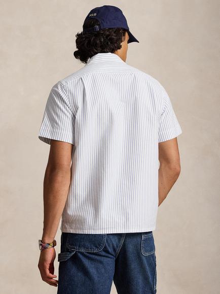 Polo Ralph Lauren Cotton Regular Fit Stripe Camp Collar Oxford Shirt, White Royal - view 2, 7279a White Royal