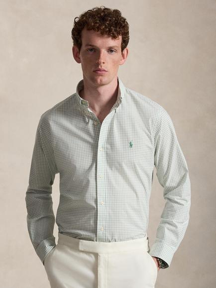 Polo Ralph Lauren Cotton Rich Custom Slim Fit Gingham Poplin Shirt, Faded Mint, 7284b Faded Mint