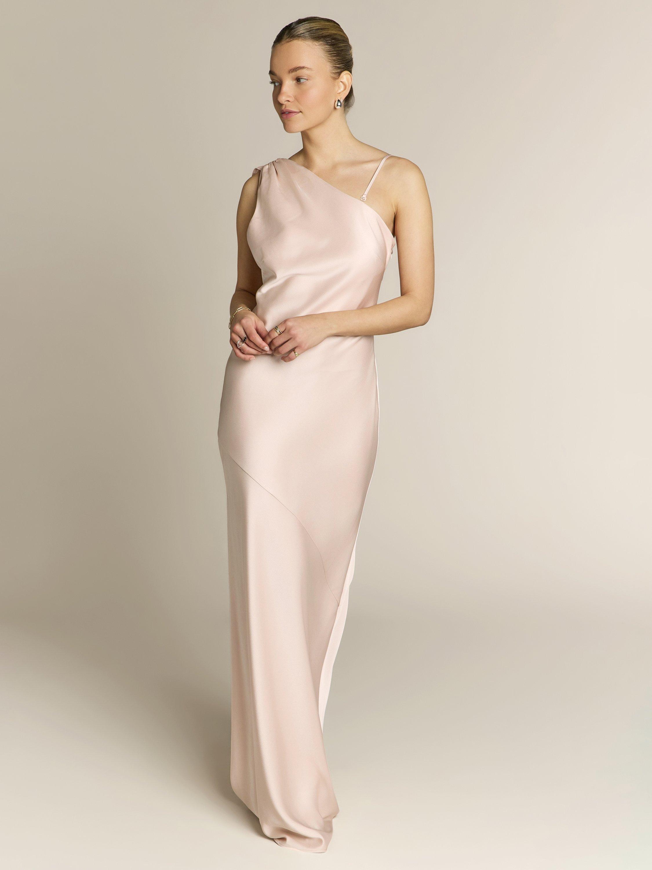 Rewritten Raye One Shoulder Satin Bridesmaid Dress, Champagne