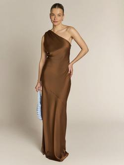 Rewritten Raye One Shoulder Satin Bridesmaid Dress, Brown