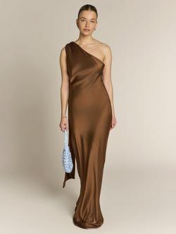 Rewritten Raye One Shoulder Satin Bridesmaid Dress - view 2, Brown