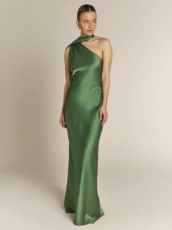 Rewritten Raye One Shoulder Satin Bridesmaid Dress, Green, Green