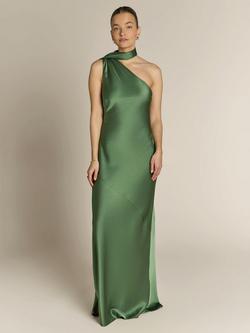 Rewritten Raye One Shoulder Satin Bridesmaid Dress, Green - view 2, Green