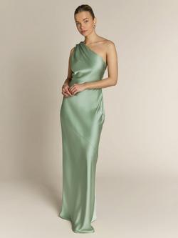 Rewritten Raye One Shoulder Satin Bridesmaid Dress - view 2, Green