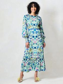 Hope & Ivy The Forest Satin Floral Midi Dress, Green/Multi, Green/Multi