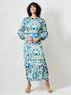 Hope & Ivy The Forest Satin Floral Midi Dress, Green/Multi - view 2, Green/Multi