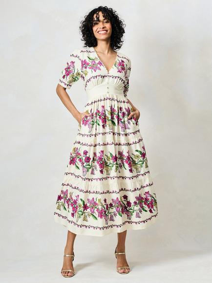 Hope & Ivy The Maisie Floral Tea Dress, Cream/Multi, Cream/Multi