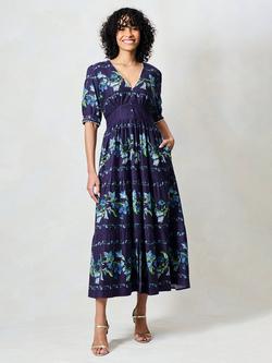 Hope & Ivy The Ramona Satin Floral Midi Dress, Navy/Multi, Navy/Multi