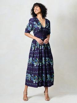 Hope & Ivy The Ramona Satin Floral Midi Dress, Navy/Multi - view 2, Navy/Multi