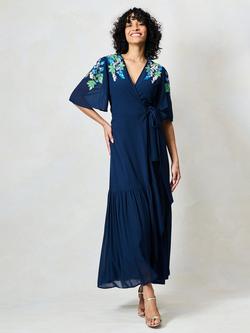 Hope & Ivy The Sadie Embellished Floral Maxi Dress, Navy/Multi, Navy/Multi