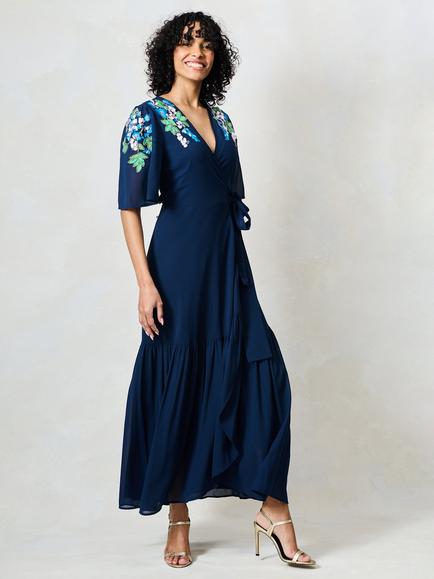 Hope & Ivy The Sadie Embellished Floral Maxi Dress, Navy/Multi - view 2, Navy/Multi