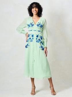 Hope & Ivy The Sage Embroidered Floral Midi Dress, Mint/Blue, Mint/Blue
