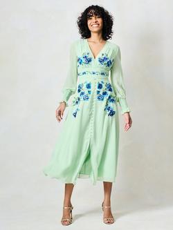 Hope & Ivy The Sage Embroidered Floral Midi Dress, Mint/Blue - view 2, Mint/Blue