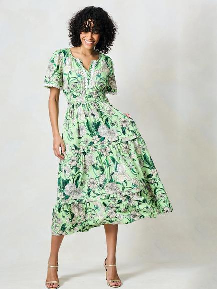 Hope & Ivy The Sylvie Floral Midi Dress, Mint/Multi, Mint/Multi