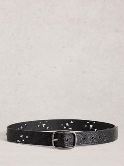White Stuff Punch Floral Embossed Leather Belt, Black - view 2, Black