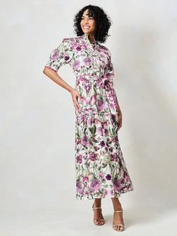 Hope & Ivy The Angela Floral Shirt Midi Dress, White/Multi - view 2, White/Multi