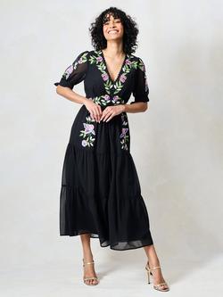 Hope & Ivy The April Embroidered Floral Midi Dress, Black/Multi, Black/Multi