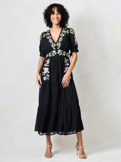Hope & Ivy The April Embroidered Floral Midi Dress, Black/Multi - view 2, Black/Multi