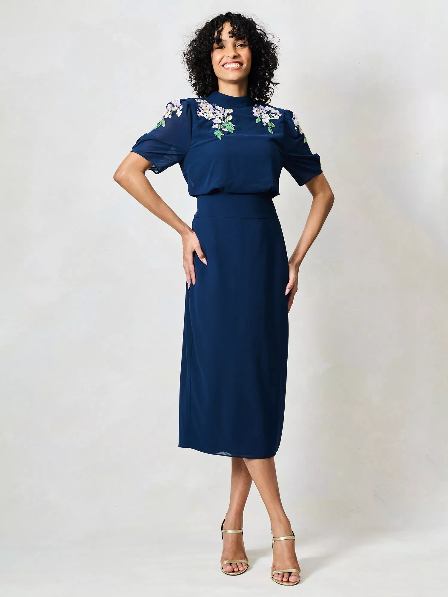 blue dress for baby girl JD9950 navy puff sleeve pencil dress — Therapy Boutique