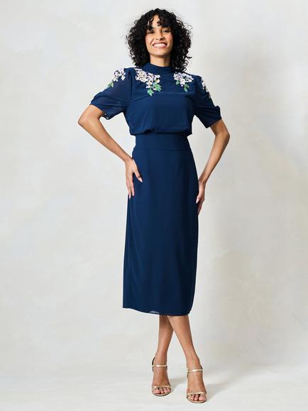 Hope & Ivy The Aria Embellished Floral Midi Dress, Navy/Multi, Navy/Multi