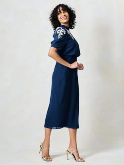 Hope & Ivy The Aria Embellished Floral Midi Dress, Navy/Multi - view 2, Navy/Multi