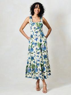 Hope & Ivy The Bridgette Floral Cross Back Dress, White/Blue, White/Blue